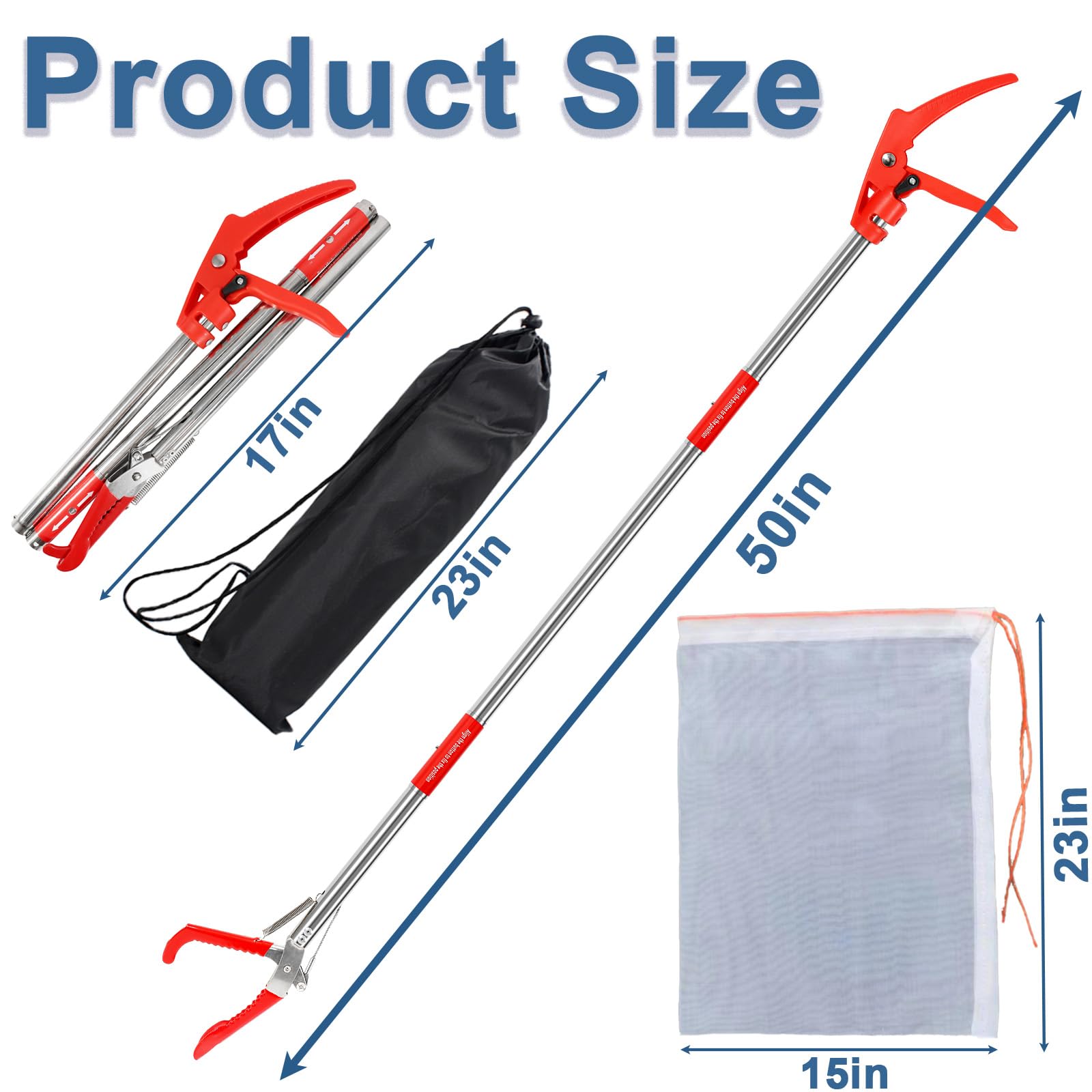 Crochet à serpent optimisé de 127 cm avec serrure – Pince à serpent pliable avec pince large en acier inoxydable longue portée pour une manipulation sûre – Idéal pour les reptiles