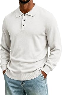 Generic Mens Sweater Classic Collared Neck Button Placket Ribbed Cuffs Hem Relaxed Fit Pullover Sport Gym Active Casual Hoodie