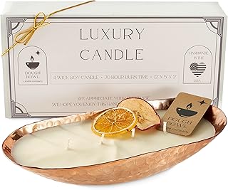 Dough Bowl Candle Co. Luxury Candle - Scented Luxury Candles for Home, 12x5x2 Inch Vessel for Women and Men, Fancy 4 Wick for All Occasions (Copper, Apple Cider)