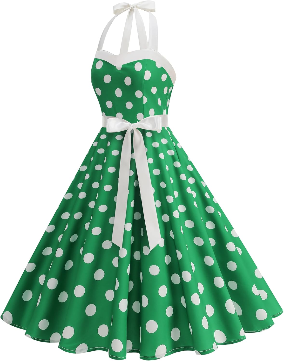 Womens Vintage Dress 1950s with Hat Hairpins, Necklaces, Gloves, Halter Polka Dot Dresses Outfit Tea Party Picnic