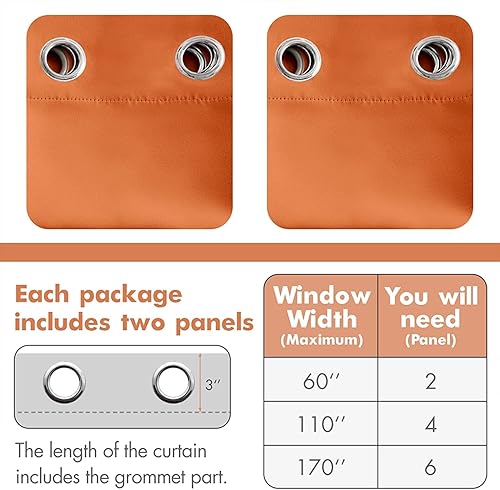 Miniatura 6 de MIULEE Cortinas opacas con aislamiento térmico y bloqueo de luz para ventana, parte superior con ojales, para otoño, sala de estardormitorio, de 96