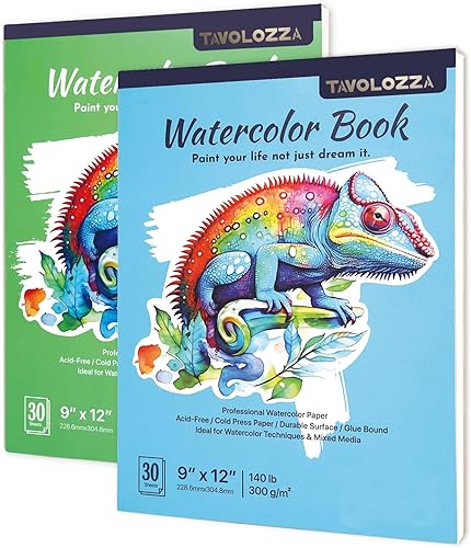 Miniatura 8 de CONDA Papel de acuarela de 9 x 12 pulgadas, paquete de 2 (32 hojas), 140 libras (300 gsm), bloc de papel de pintura de acuarela sin ácidos,