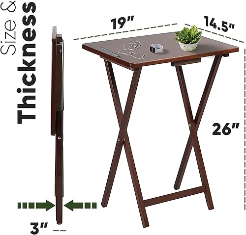 Miniatura 10 de PJ Wood Mesa rectangular plegable portátil para servir aperitivos, construcción de madera maciza con acabado natural (juego de 4 piezas)