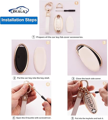 Miniatura 8 de EKALA Funda para llavero Mercedes, 3 botones, protector de llavero de TPU suave con cordón de cuero apto para Mercedes Benz A B C E G R S M Class