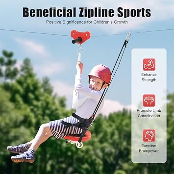 Zip Line Kit, 160ft, Backyard Outdoor Quick Setup Zipline With Stainless Steel Spring Brake And Safety Harness, For Kids Over 3 Years And Adult Up To 176 lb