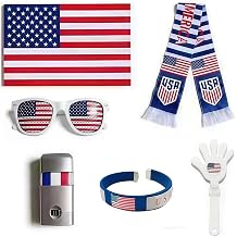 2026 World Cup Merch Soccer Fan Kit 6Pcs USA Soccer Fan Gear Set with American Flag, Glasses, Face Paint, Wristband, Clappers, Scarf - for Stadiums, Watch Parties, Patriotic Day 250 Anniversary