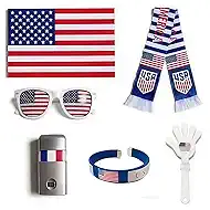 2026 World Cup Merch Soccer Fan Kit 6Pcs USA Soccer Fan Gear Set with American Flag, Glasses, Face Paint, Wristband, Clappers, Scarf - for Stadiums, Watch Parties, Patriotic Day 250 Anniversary
