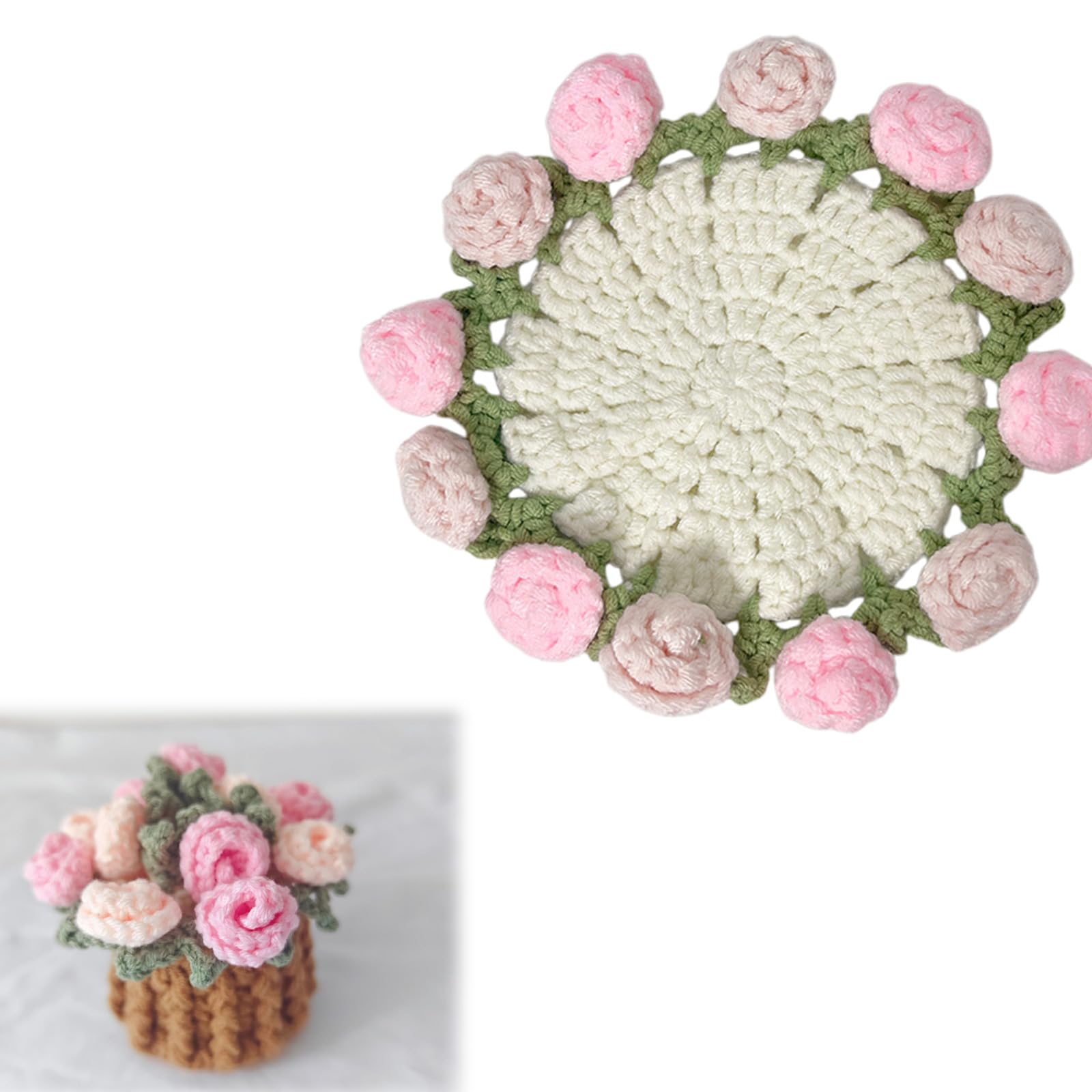 Lovely Crocheted Flower Coasters with Miniature Blanket Design Crocheted Container Coasters Perfect for Home Decors Knitted Cup