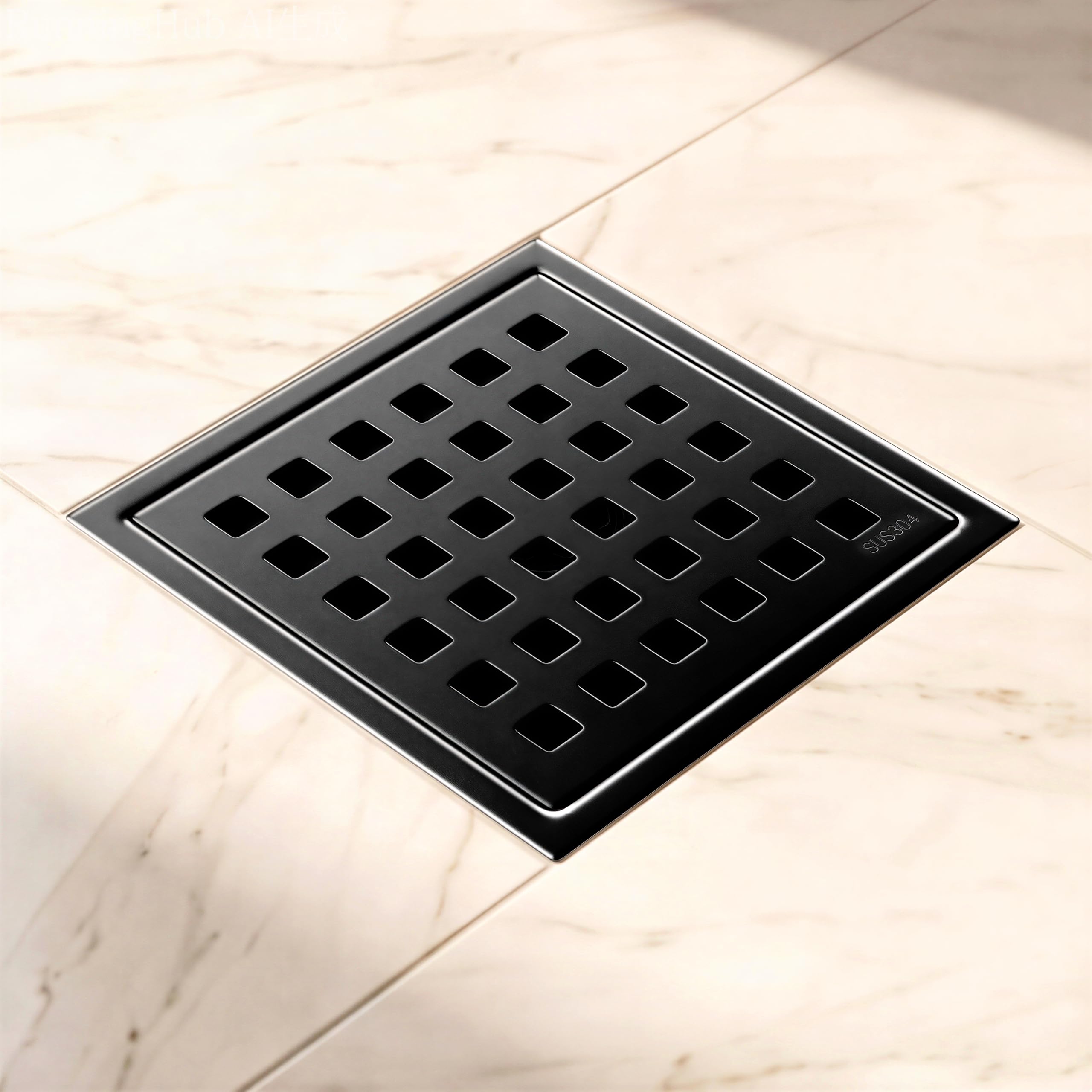 Photo 1 of 4" Square Shower Floor Drain with Flange, 304 Stainless Steel, Matte Black