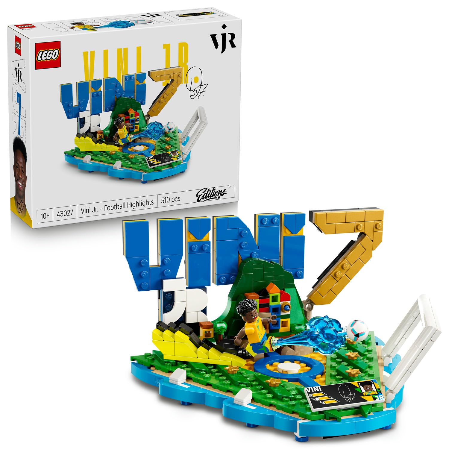 LEGO Editions Vini Jr. – Unutulmaz Futbol Anları 43027-10 Yaş ve Üzeri Çocuklar için Minifigür ve Koleksiyonluk Levha İçeren Yaratıcı Oyuncak Yapım Seti, Çocuklar için Hediye Fikri (510 Parça)