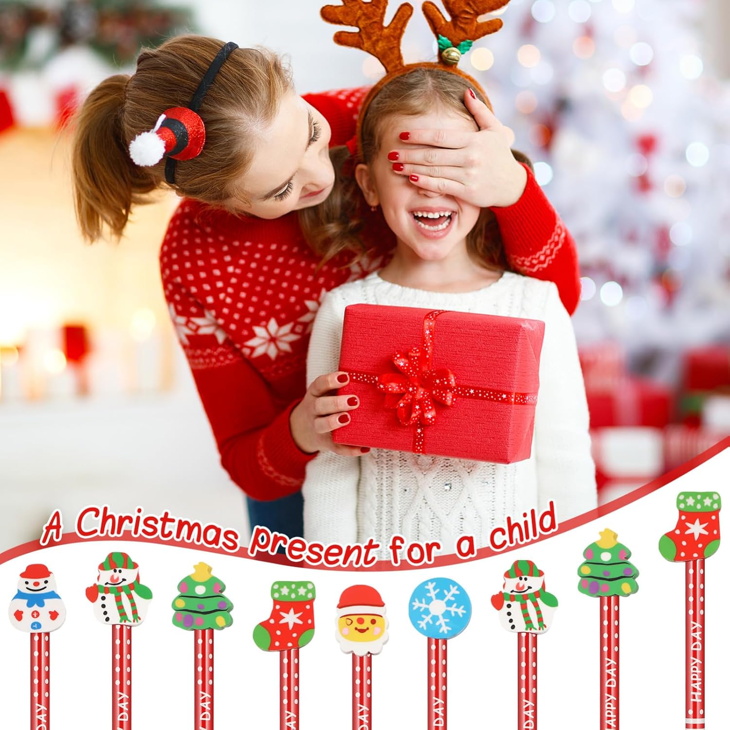 72pcs Cartoon Christmas Pencils Erasers Fun Learning Supplies for Boys and Girls Creative Writing Holiday Parties Adorable Pencils for Random Style