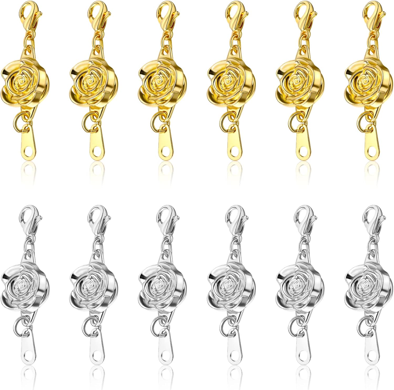 Yaomiao 12 Pieces Magnetic Necklace Clasps and Closures Rose Magnetic Jewelry Clasps for Bracelet Necklace Jewelry Making