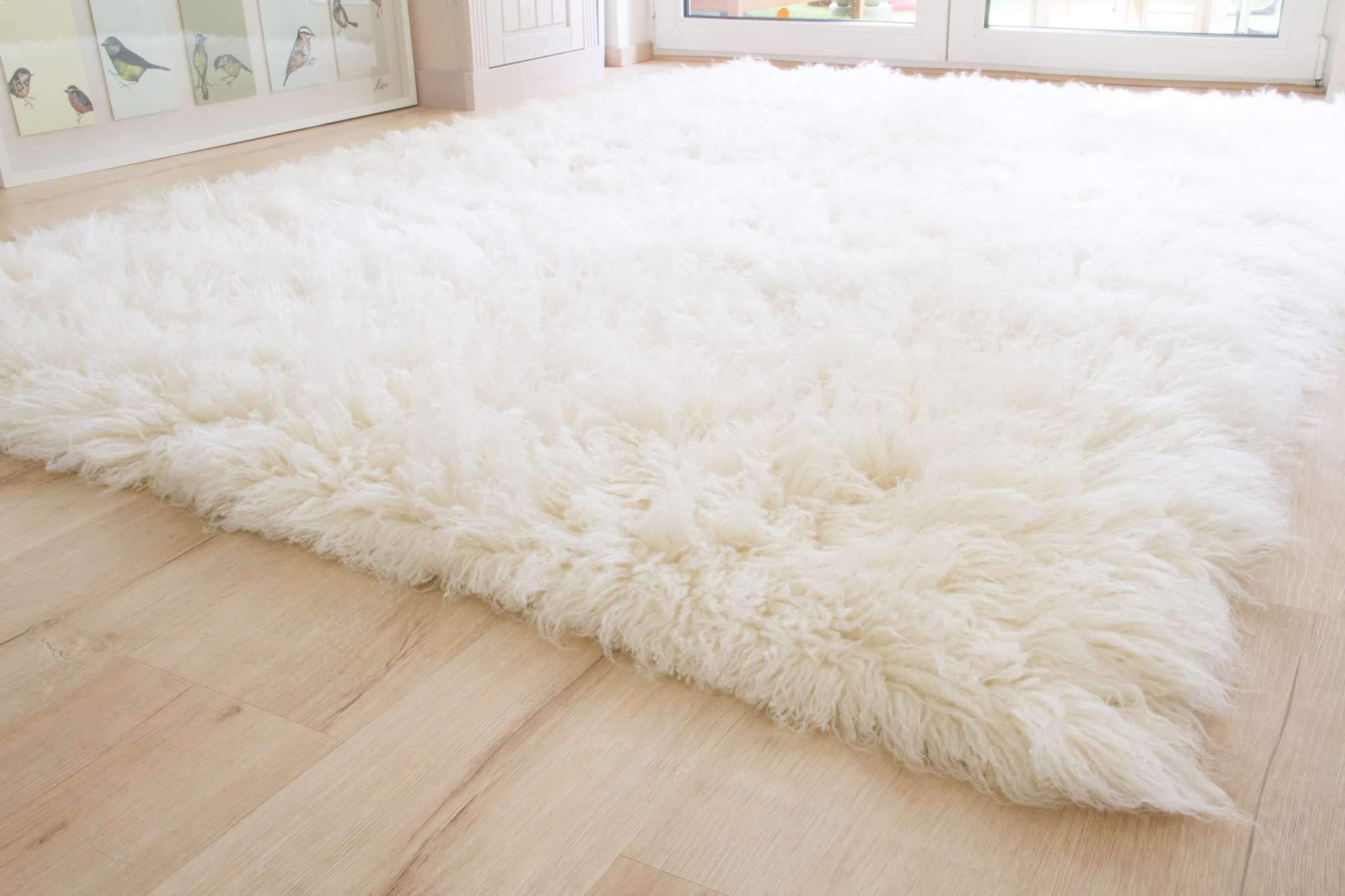 Steffensmeier Flokati 1500 Teppich Natur Kult Shaggy Teppich Hochflor Langflor neu Neuseeland 100% Schurwolle, Größe: 195 cm rund