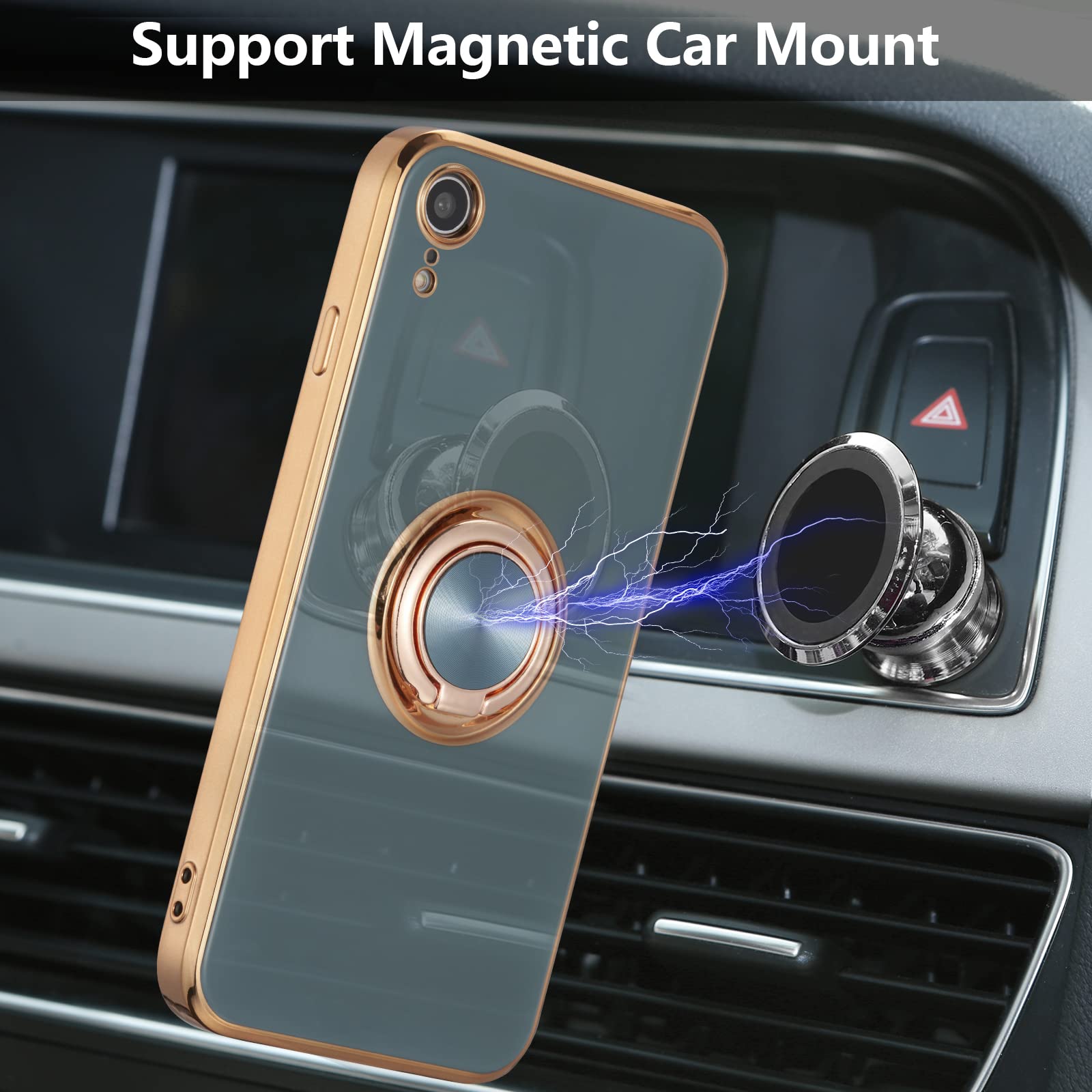 EYZUTAK Electroplated Magnetic Ring Holder Case For IPhone XR, 360