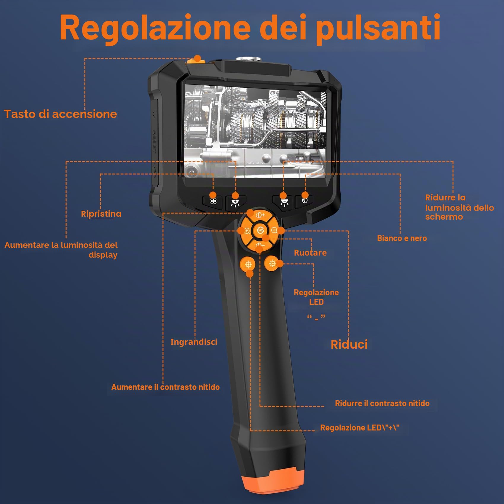GlobalCrown Endoscopio Professionale,Sonda Telecamera Endoscopica,Telecamera ispezione tubi IPS da 4,3 '' schermo con 8 luci LED,Cavo impermeabile IP67 semi-spirale da 5 m