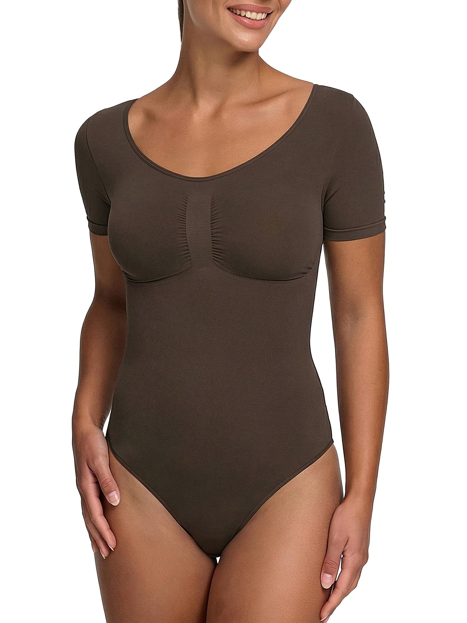 creamy fabrics T-Shirt Bodysuit Shapewear mit String – Figurformender Body für Damen – Glättende Sanduhr-Silhouette – Nahtlos, atmungsaktiv & ultraweich – Po-Lifting Effekt & perfekte Passform
