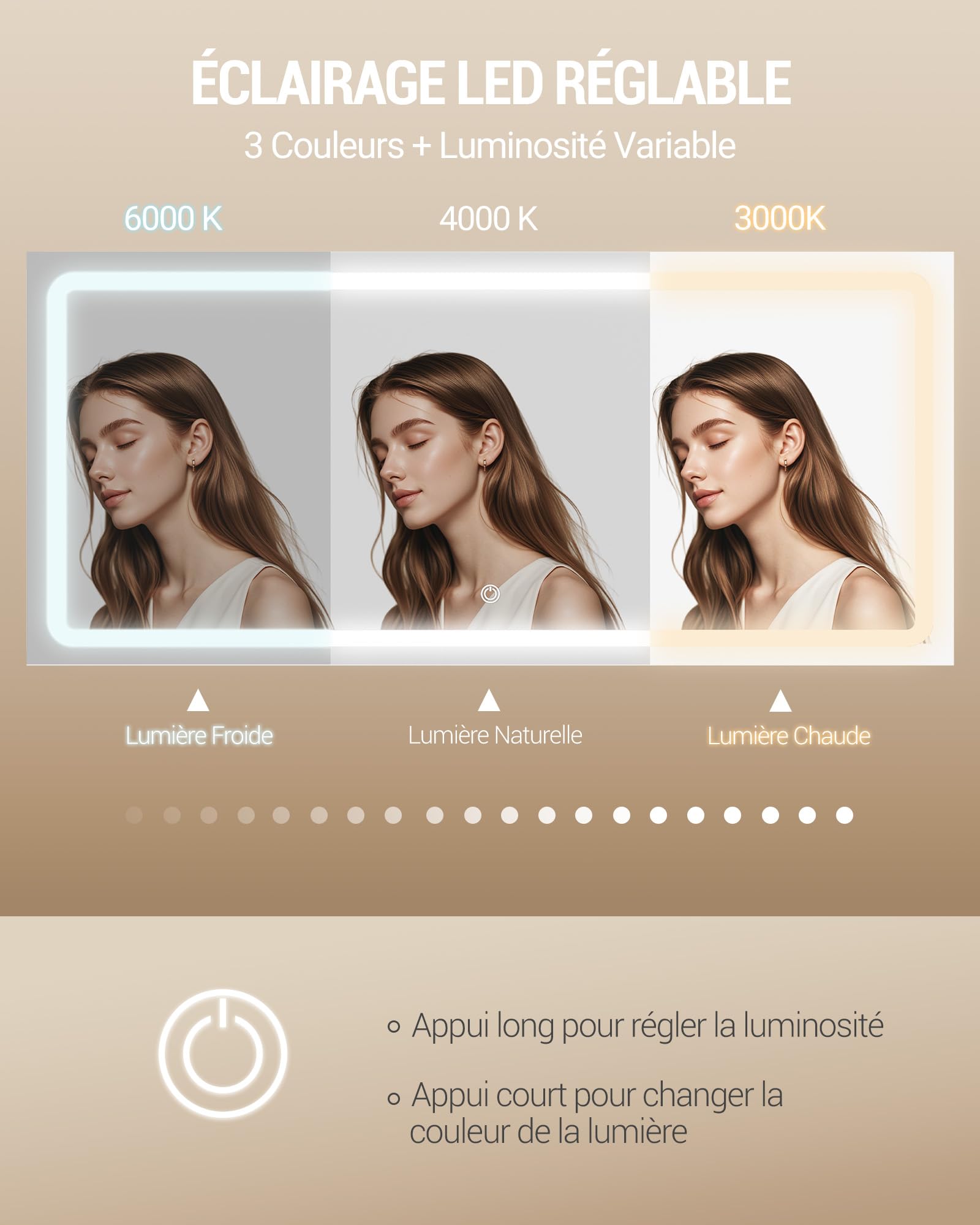 Hzuaneri Coiffeuse avec Grand Miroir HD, Coiffeuse avec 3 Lumières LED à Couleurs Réglables, 11 Tiroirs, 3 Compartiments de Rangement et 1 étagère Supérieure, de Chambre, Blanc DT43003XEU