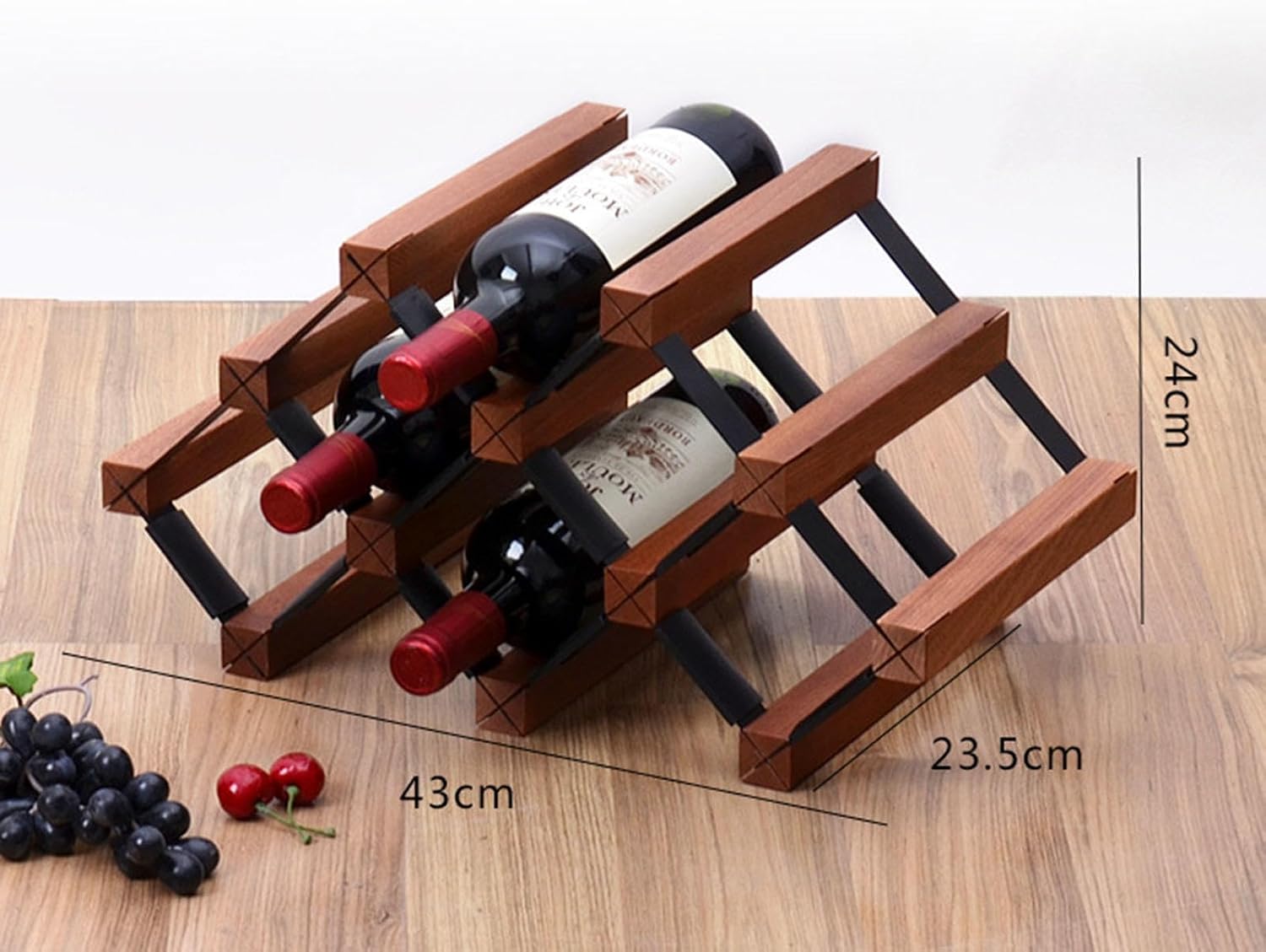 Generic Wine Rack, Display Rack, Freestanding Storage Rack, Countertop Wood Rack - Stackable Shelves for Red,A