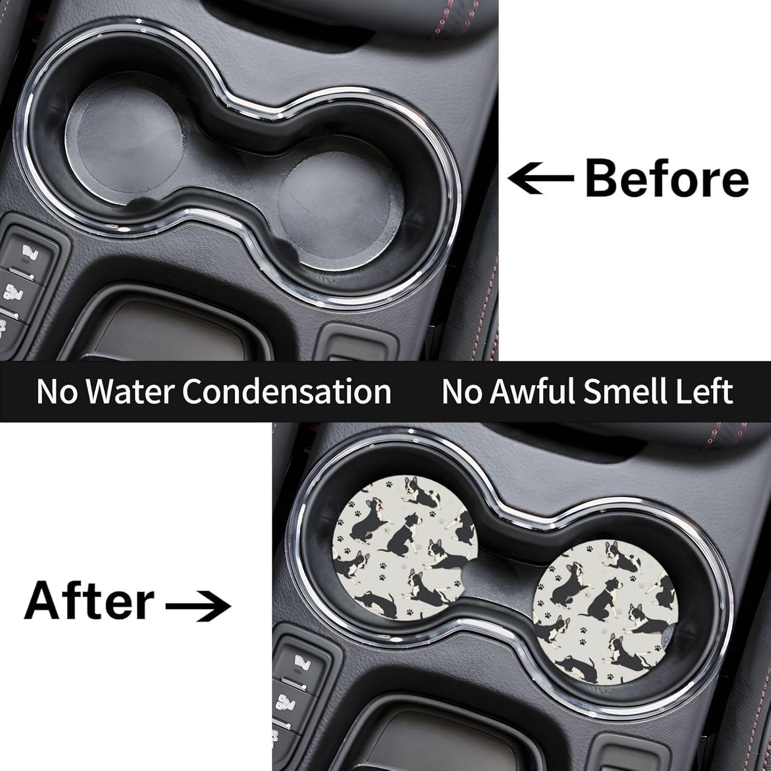 2pcs Car Cup Holder Coaster Car Coaster Boston Terrier Dog Yoga Positions Absorbent Car Coaster Absorbent Drink Coaster for Car Decor Auto Accessories