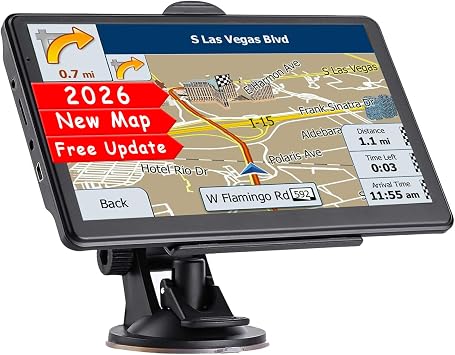 7" GPS Navigator for Car Truck RV, Car GPS Navigation System with 2026 Maps, Lifetime Free Updates, Voice Guidance, Speed & Red-Light Camera Alerts, Custom Truck Routing, HD Touchscreen