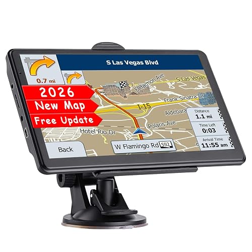 7" GPS Navigator for Car Truck RV, Car GPS Navigation System with 2026 Maps, Lifetime Free Updates, Voice Guidance, Speed & Red-Light Camera Alerts, Custom Truck Routing, HD Touchscreen