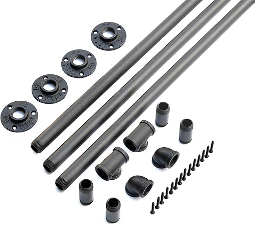 Miniatura 9 de DIYHD Barandilla de tubo de montaje en pared de 10 pies para escaleras, barandilla de mano industrial rústica negra para interiores