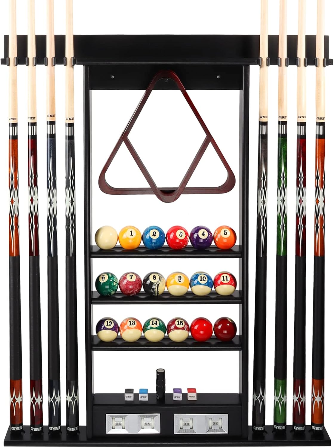 GSE Games & Sports Expert 8 Pool Cue Wall Rack with Score