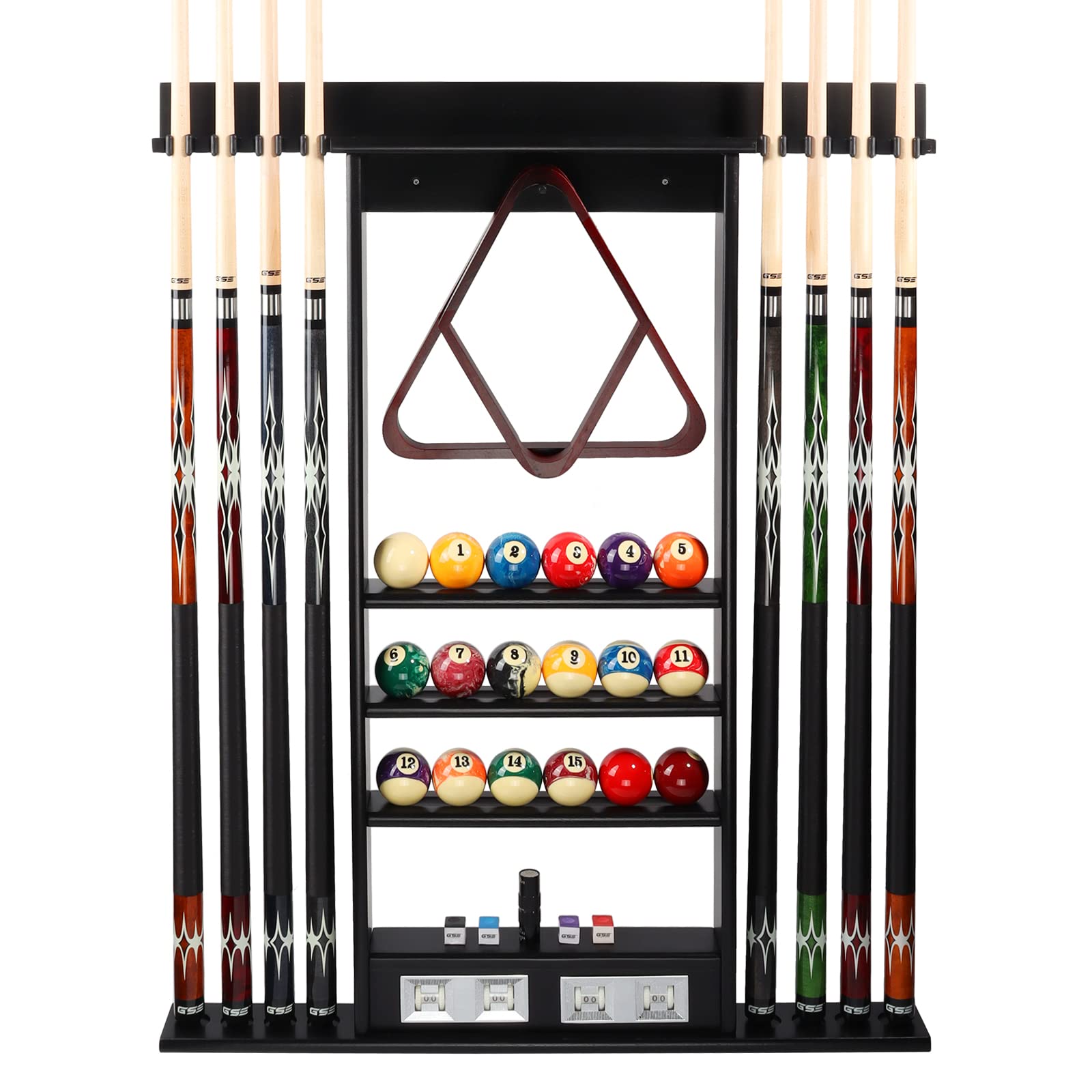 GSE 8 Pool Cue Wall Rack with Score Counter, Pool Cue Stick Hanging Wall Mounting Rack Only