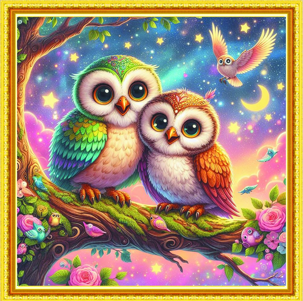 Meecaa Cross Stitch Kits 11 Count Stamped, Owl Animal Bird Embroidery Kit with Accessories Pre Printed (40CMx40CM) (Owl)