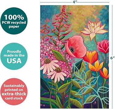 Tree-Free Greetings - All Occasion Cards - Artful Designs - 16 Assorted Cards + White Envelopes - Made in USA - 100% Recycled Paper - 4x6 - Vibrant Florals (FP54263)