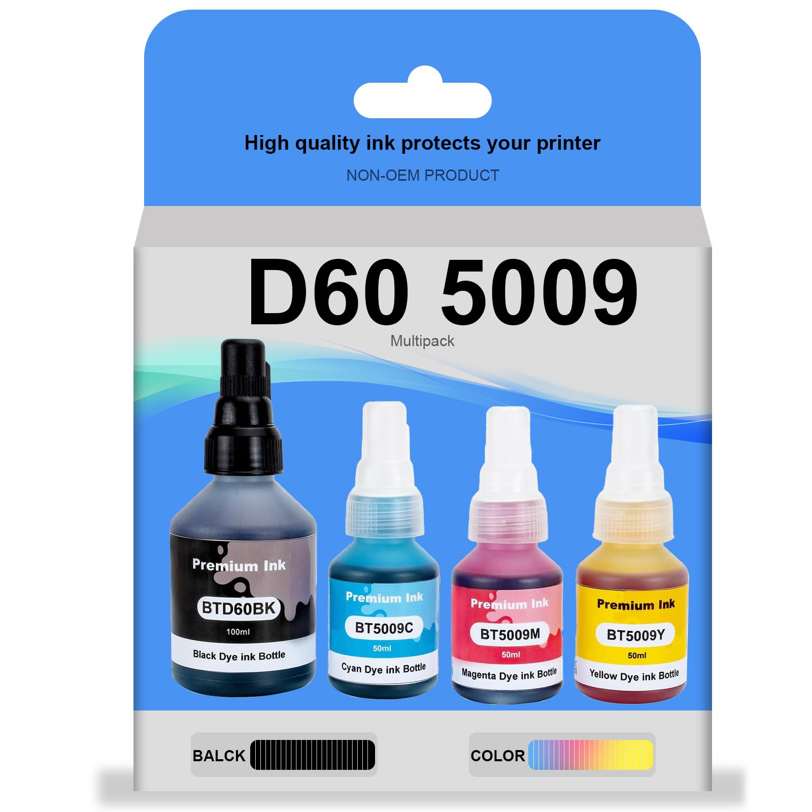 BTD60 BT5000 Ink Set 4-Color for Brother BTD60 BT5000 Ink Bottle Set Use for DCP-T300 T310W T500W T510W T520W T220 T226 T710W T700W T420W T425W,Prints Up to 8,000 Pages(Black, Cyan, Yellow, Magenta)