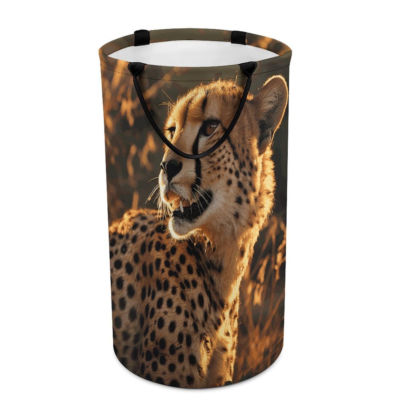 Cheetah Laundry Basket Freestanding Laundry Hamper with Handles Waterproof Dirty Clothes Hamper Collapsible Washing Bin Aesthetic Clothes Basket for Bathroom Bedroom Dorm