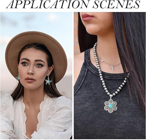 Miniatura 4 de PandaHall - 10 dijes bohemios de mariposa turquesa en 5 estilos de flores turquesas, dijes de joyería occidental para manualidades, pulseras