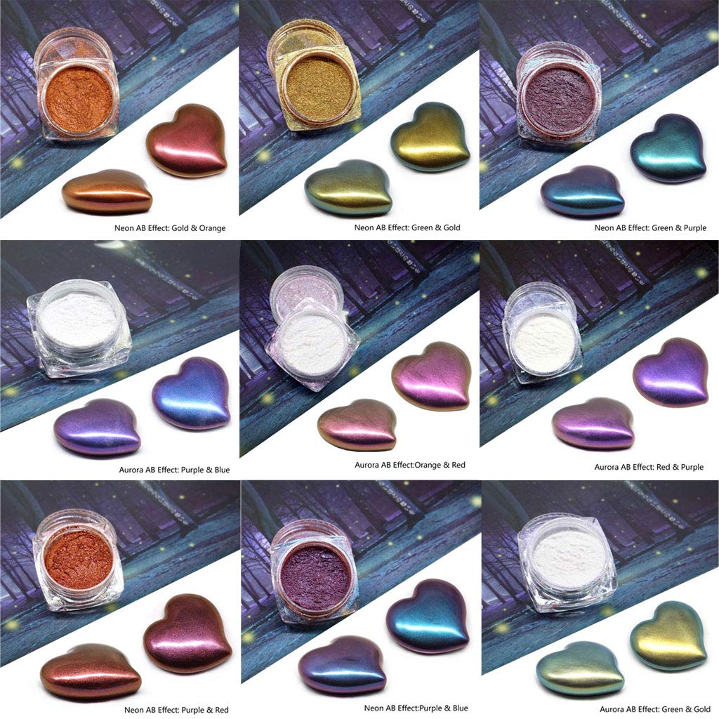 Kit 9 Pigmenti Cangianti Camaleonte Per Resina Epossidica – Polvere Olografica Effetto Specchio Arcobaleno Per Gioielli E Saponi.