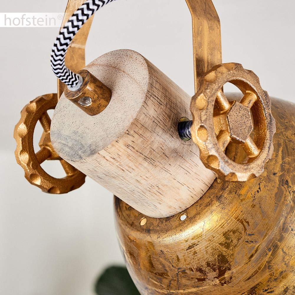 Lampada da soffitto Orny, lampada da soffitto a 2 luci in legno e metallo color bronzo, lampada da camera dal look industriale, 2 x E27, le teste delle lampade sono regolabili, senza lampadina/e