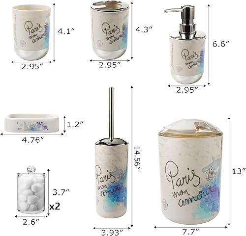 Miniatura 4 de Juego de accesorios de baño con soporte para cepillo de dientes, taza de cepillo de dientes, dispensador de jabón de loción, jabonera, cepillo de