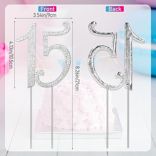 Miniatura 4 de Decoración para tarta de cumpleaños número 15, decoración para tarta de cumpleaños número 15, decoración de pastel de 15 cumpleaños con diamantes de