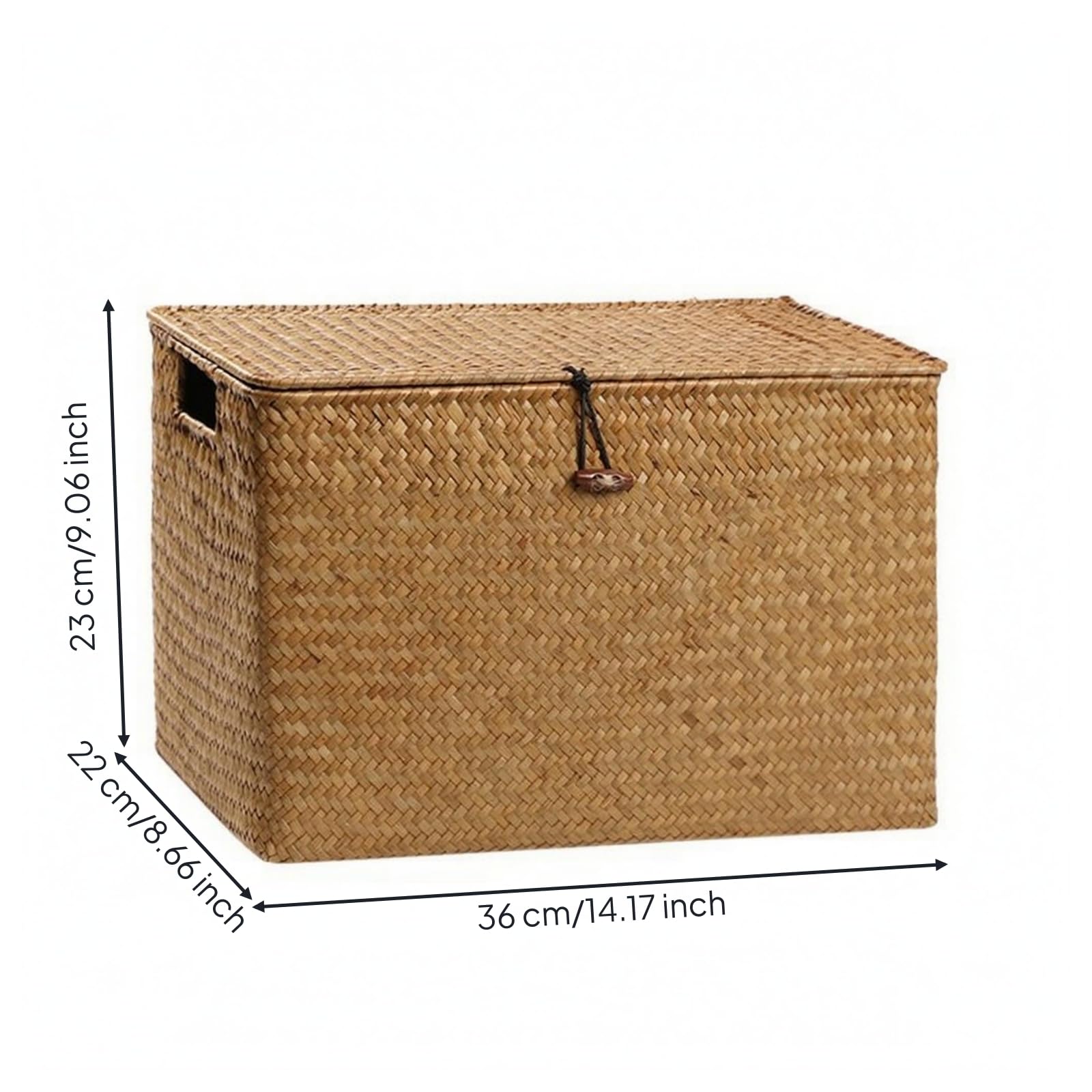 Kunststoffbox mit Grifföffnungen stabil geflochtene Aufbewahrungsbox leicht zu reinigen Korbbox mit Deckel für Arbeitszimmer, Hellbraun, 44 30 28/29cm