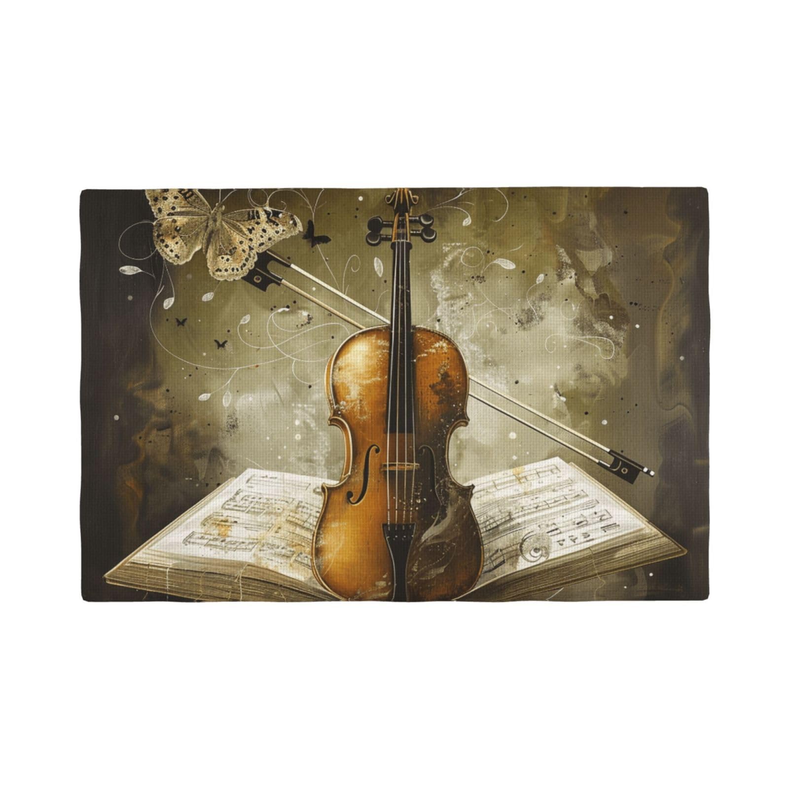 Butterfly and cello Print Placemats Set, Heat Resistant Washable Placemat 12x18in Table Mats for Party Kitchen Dining Table Decoration Indoor Outdoor, Six Piece
