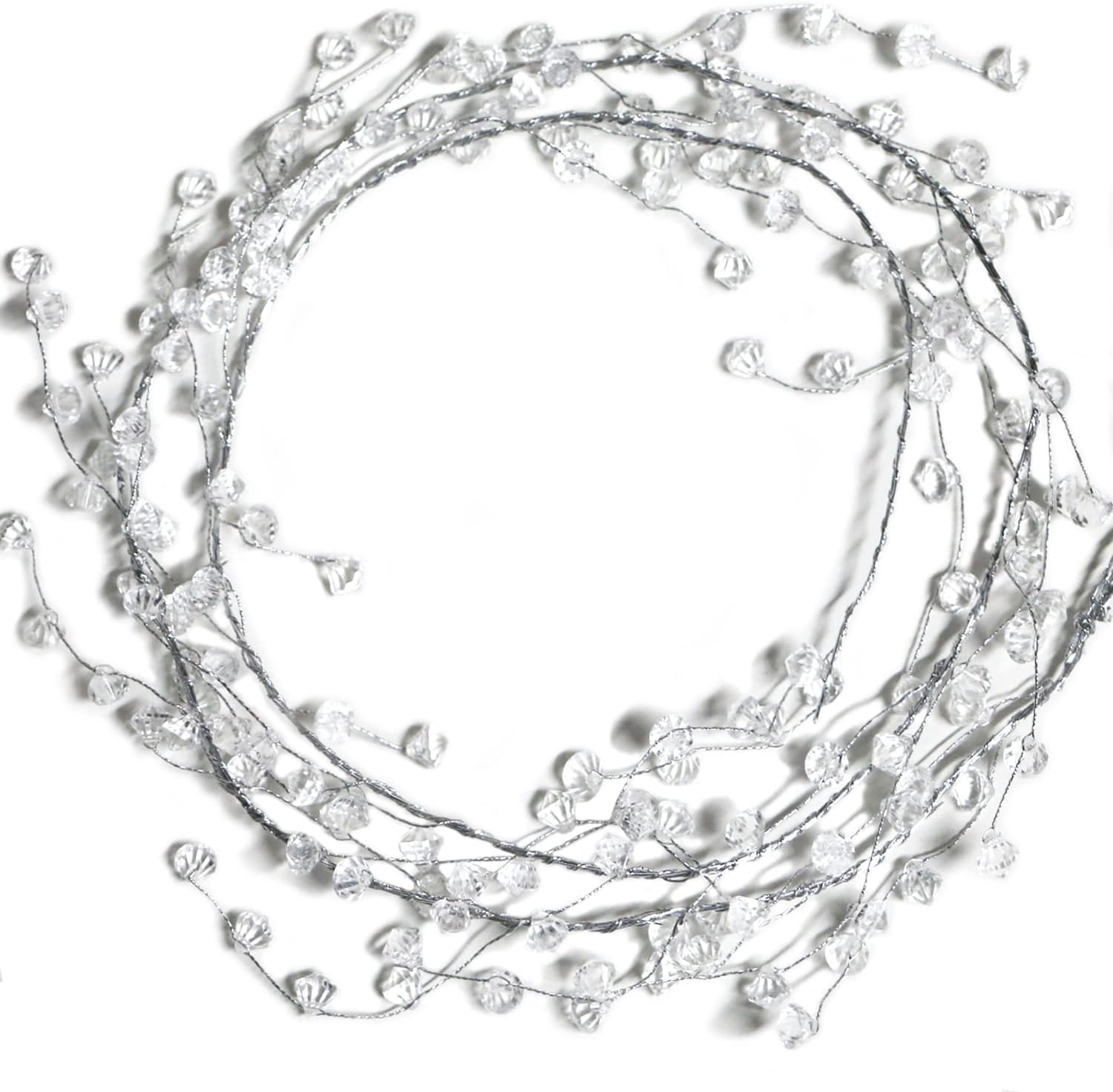 Jishi Christmas Garland 20 FT Crystal Diamond Ice Wire Clear Bead Garland for Christmas Tree Decorations Indoor Winter Wonderland Home Decor for Living Room Bedroom Fireplace Mantle Mantel, Wreath DIY
