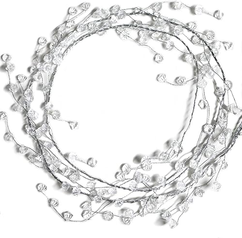 Miniatura 8 de Jishi Guirnalda transparente de alambre de hielo de 20 pies, guirnalda de cuentas de lágrima de cristal de perla blanca, decoración de árbol de