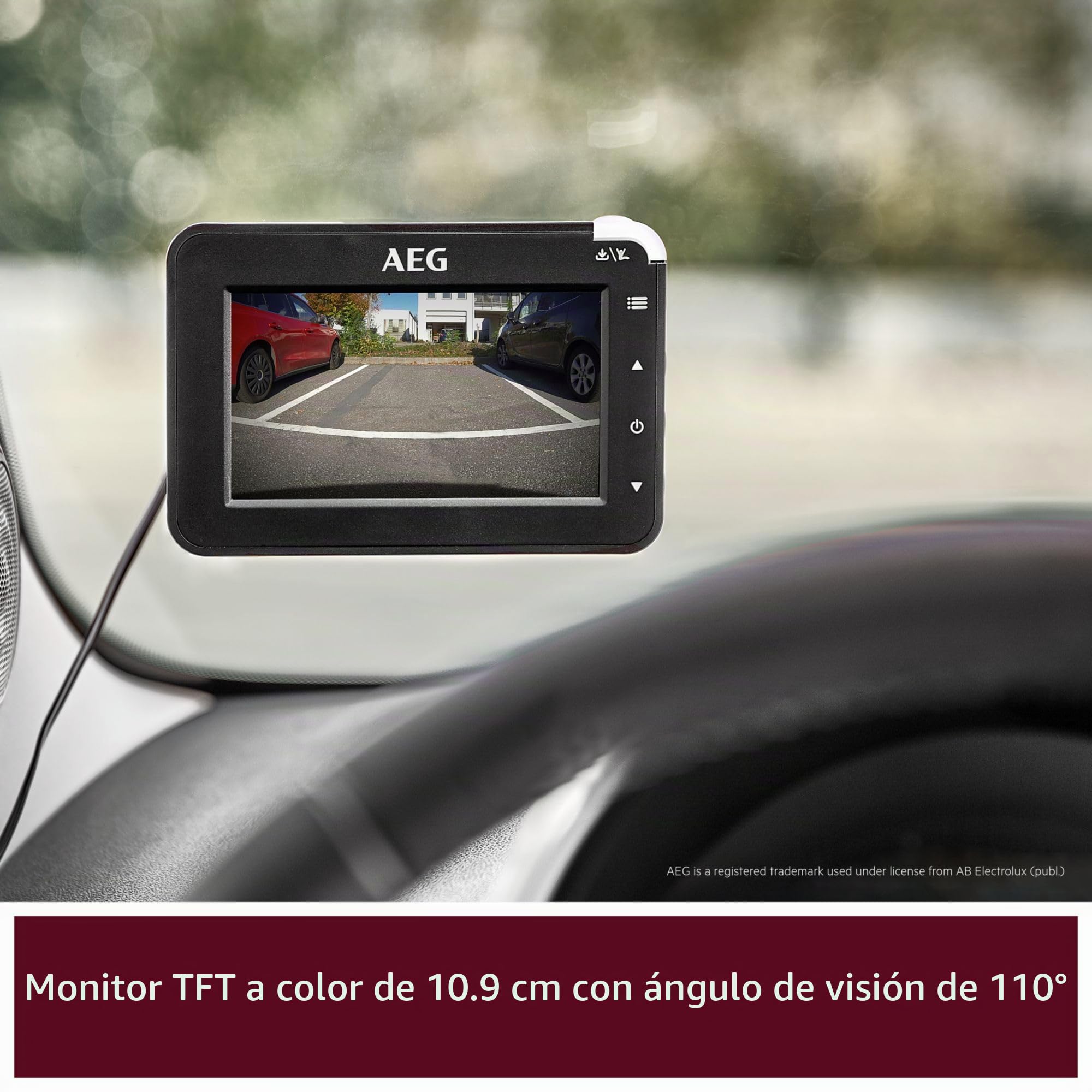 AEG Cámara de marcha atrás digital inalámbrica con energía solar, ayuda de estacionamiento, con transmisor de radio, pantalla LCD dual, resistente al agua, visión nocturna