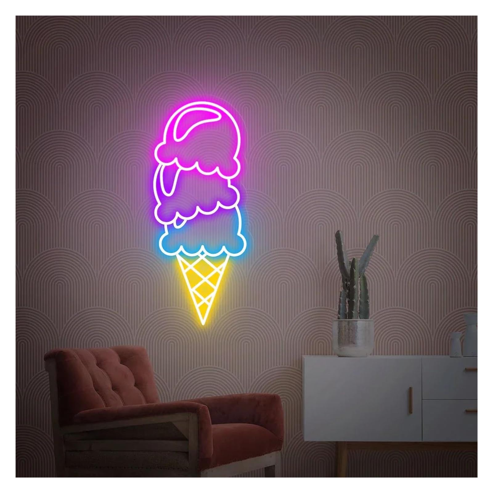 LEMST Signs Lamp Ice Cream Neon Sign Adjustable Brightness Lights for Shop Wall Decor 25cmx46cm(B)
