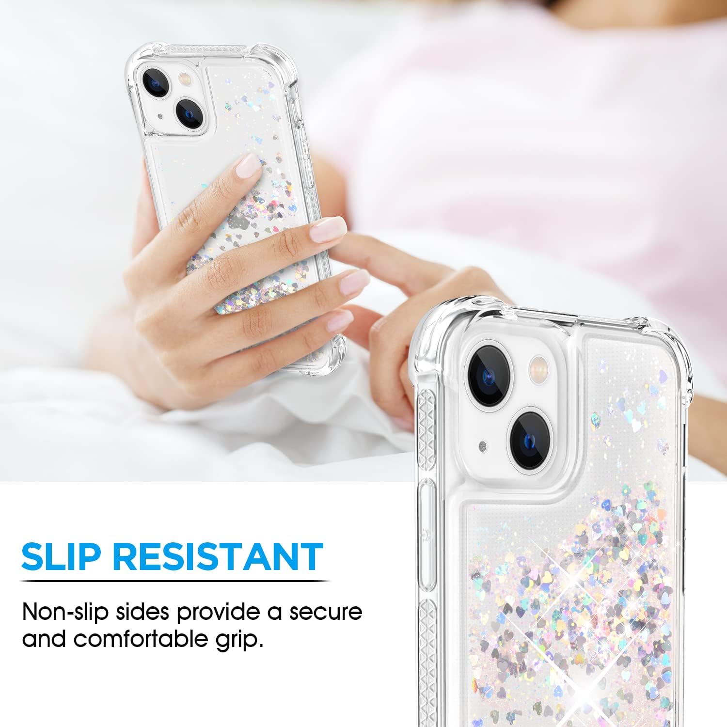 ANSHOW for iPhone 15 Plus Case Glitter, Shockproof Clear TPU iPhone 15 Plus Phone Case with 2 Screen Protectors, Bling Silver Glitters iPhone 15 Plus Case for Women - Image 6