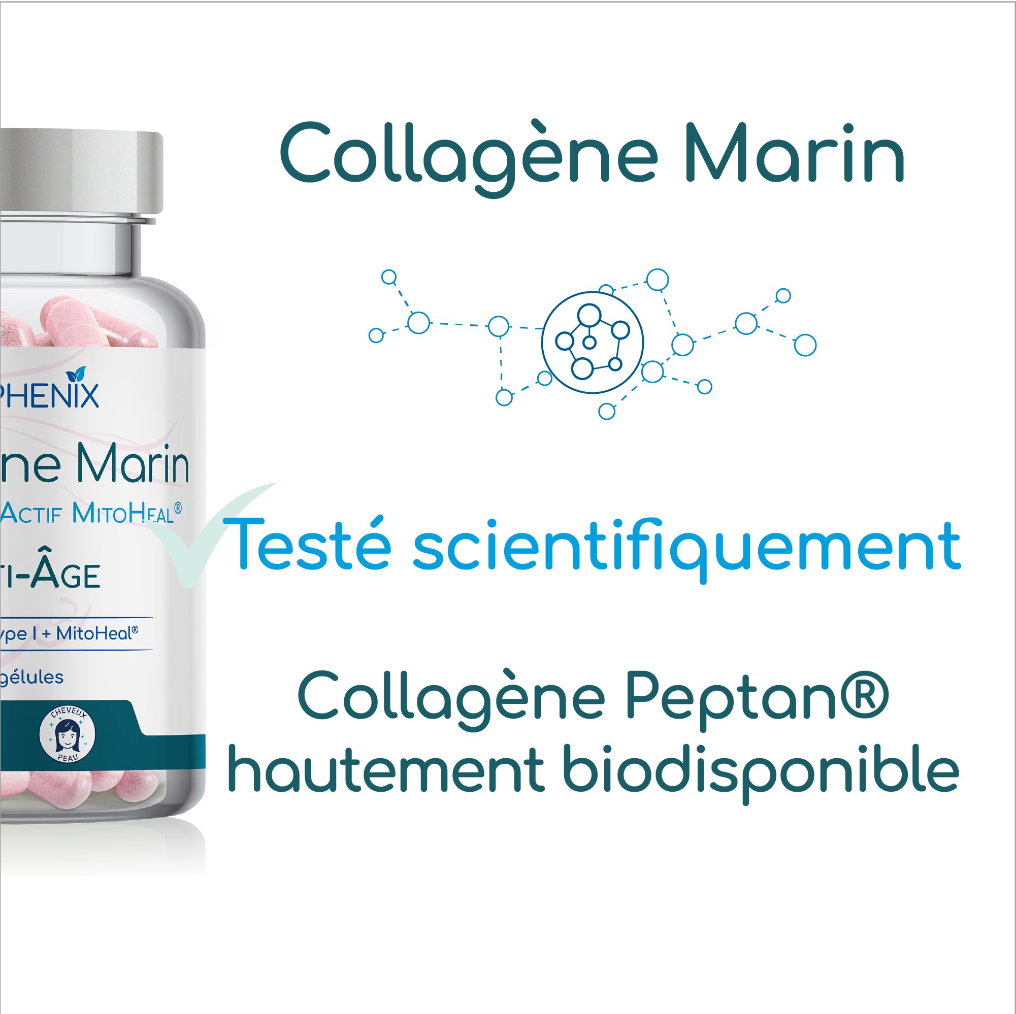Biophénix Collagène Marin + Complexe BioActif MitoHeal® 90 Gélules Végétales - Anti-Âge - Antioxydant - Peau Hydratée - Peptides de Collagène Type I Peptan® - Riche en Polyphénols (Lot de 5)