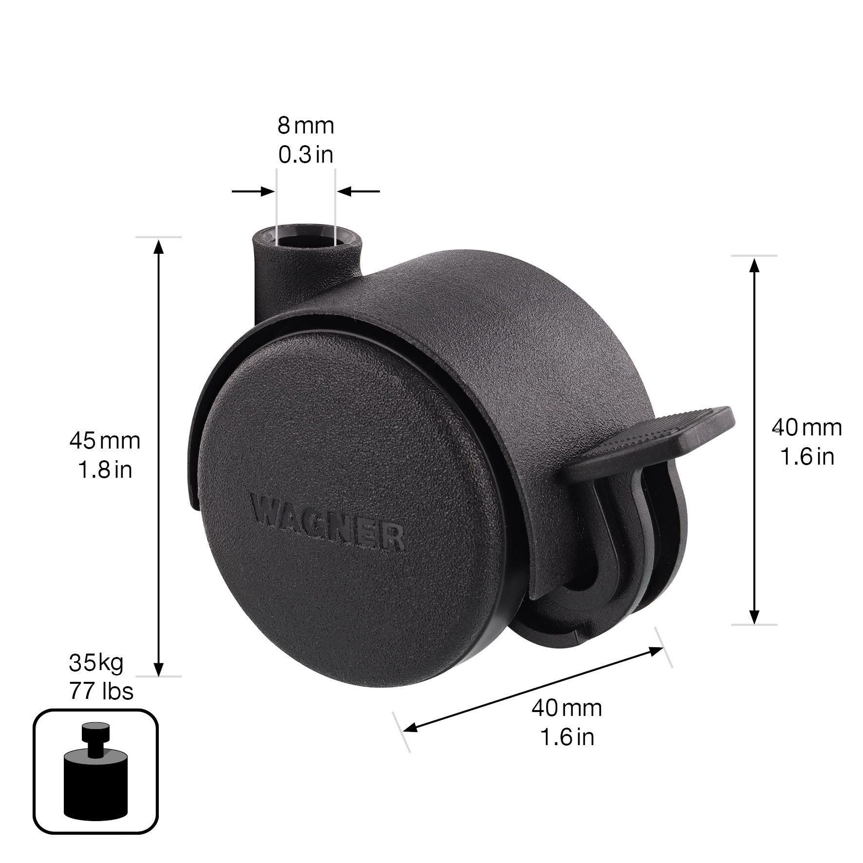 Roulette Nylon Noir Diamètre 40 Mm - Roulette Pour Meuble