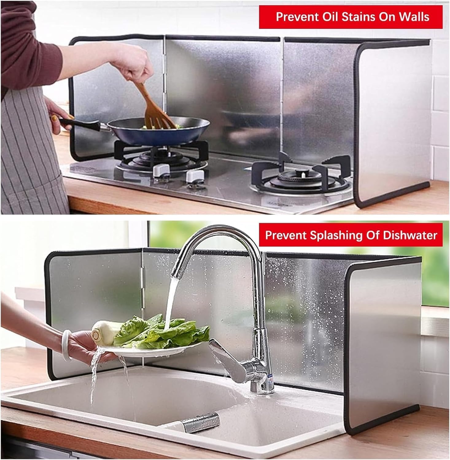 Stainless Steel Oil Splatter Guard, 4 Sided for Frying, Nonstick Cooktop Baffle, Grease Screen for Kitchen Insulation