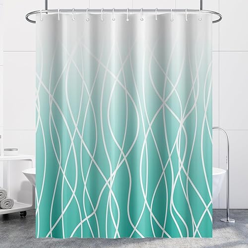 Miniatura 63 de Cortina de ducha pequeña a rayas gris claro degradado para baño, 36 x 72 pulgadas, juego de cortina de ducha geométrica para cabina de RV con Gris
