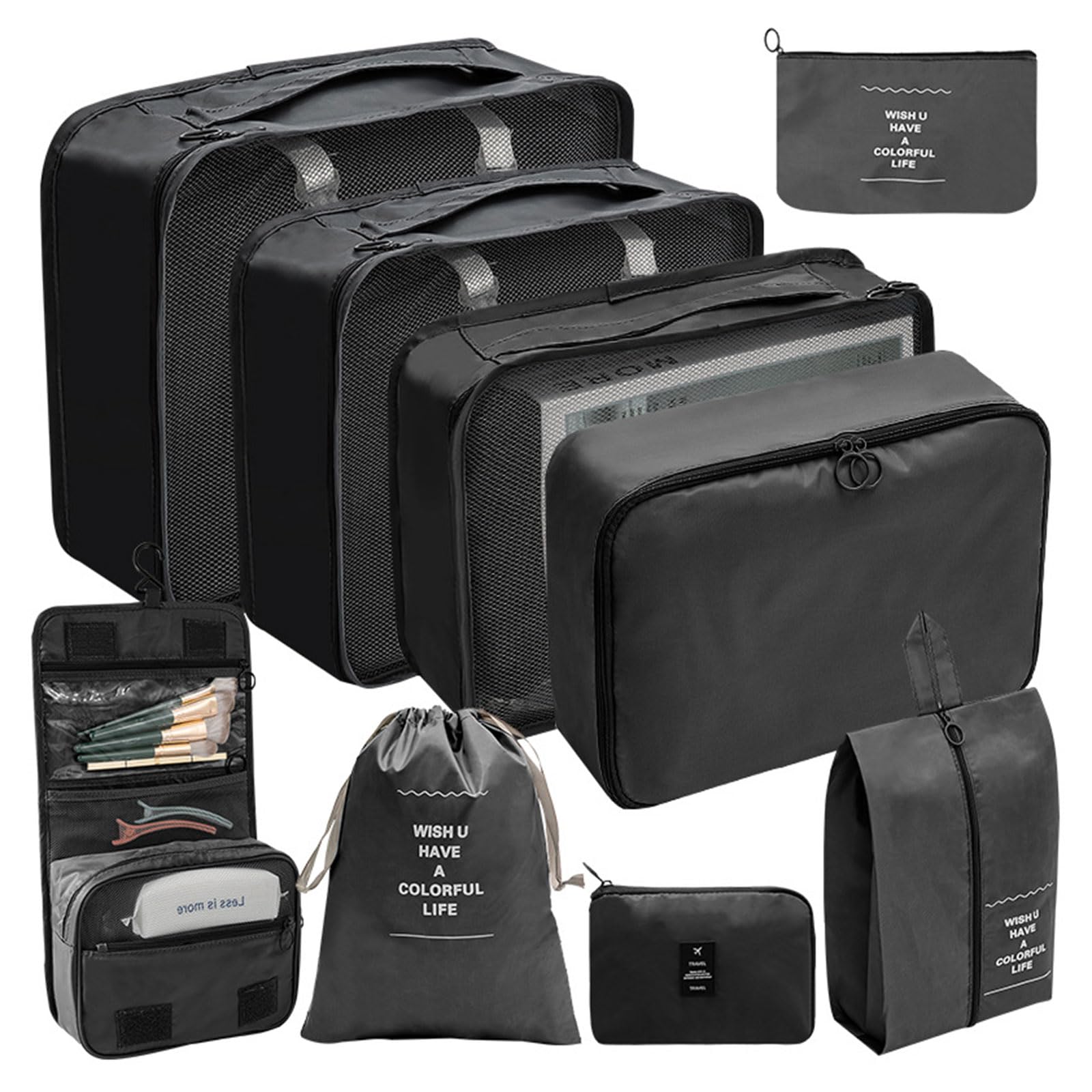 Mekalero D 9Pcs / Set Packing Cubes Travel Organizer For Carry On Suitcases Luggage Clothes Large Storage Waterproof Toiletry Storage Luggage Bags