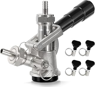 Ferroday Keg Coupler, Stainless Steel Probe D System Sankey Keg Coupler for 5/16'' Beer Line CO2 tubing hose, Beer Keg Tap Kegerator Parts Coupler with Hose Clamp for Home & Commercial Brewing